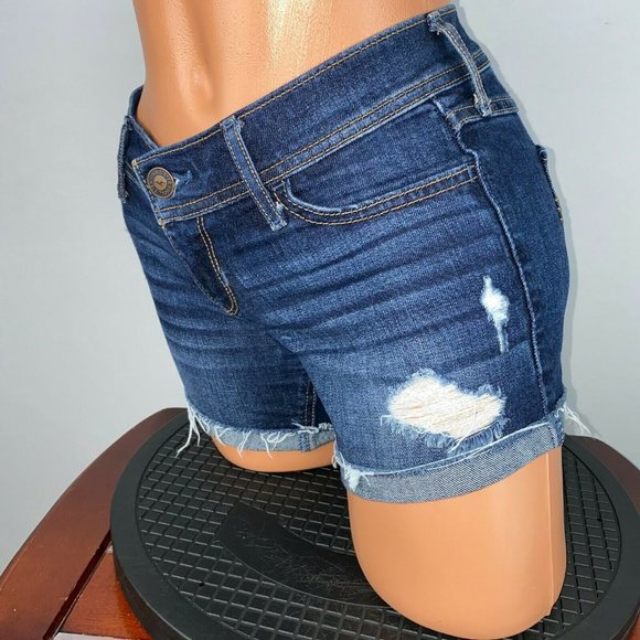 Hollister Jrs 1 Distressed Fringe Cuff Midi Shorts - Picture 3 of 7